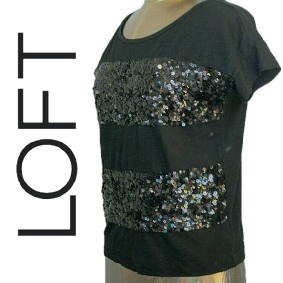 LOFT Sequin Bling Sparkly Fancy 100% Cotton Tee T-Shirt Top Blouse Sz S - Picture 2 of 10